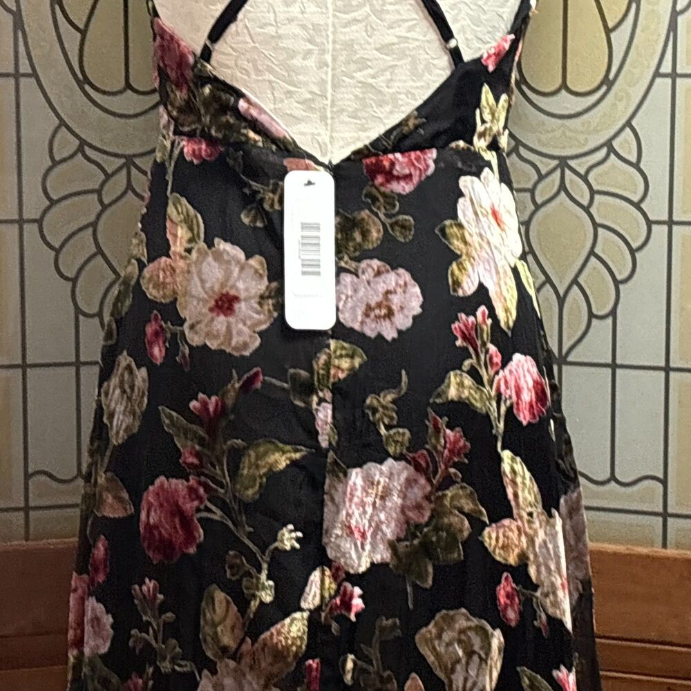 Olia Adjustable Strap Velvet Floral Burnout Whimsigoth Fairy Maxi Dress Size M - Picture 7 of 16